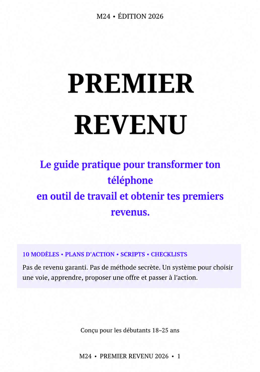 PREMIER REVENU — Le guide pour obtenir tes premiers revenus en ligne